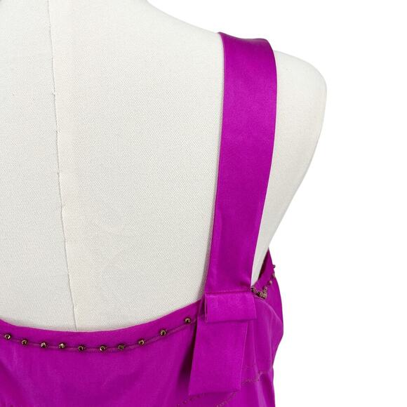 Diane Von Furstenberg Carl Top Fuchsia Pink Beaded Y2K Silk Blouse Size 8 - Picture 10 of 15